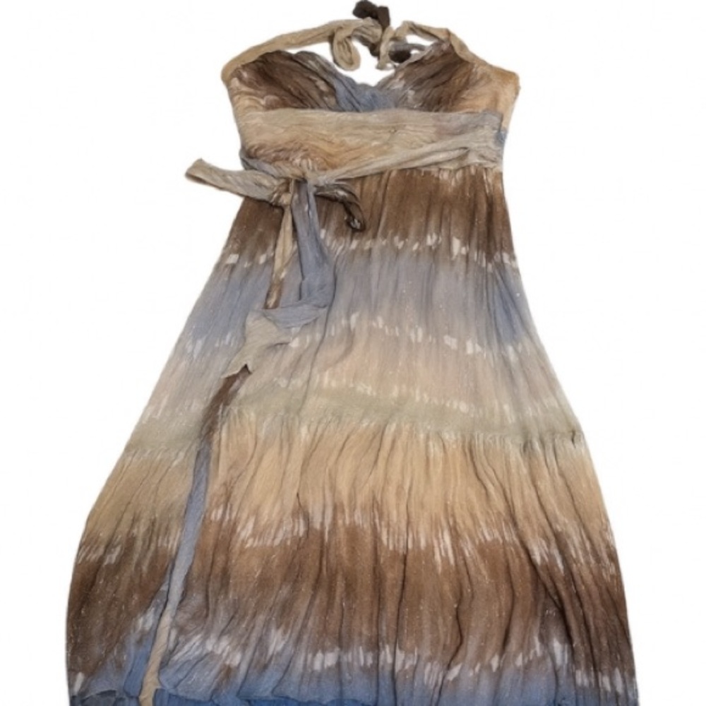 BCBGMAXAZRIA Pleated Metallic Halter Gown – Size 10